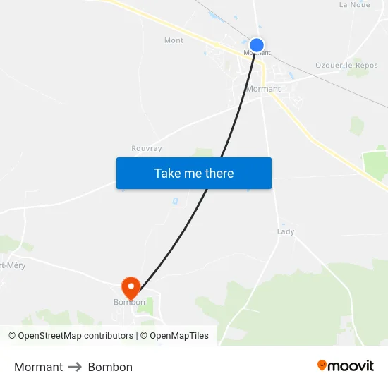 Mormant to Bombon map