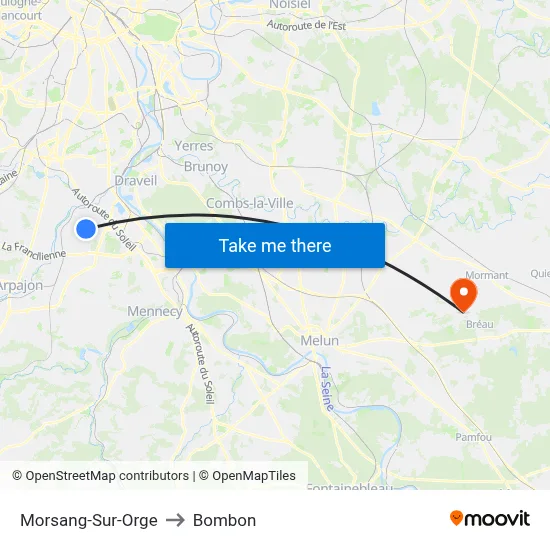 Morsang-Sur-Orge to Bombon map