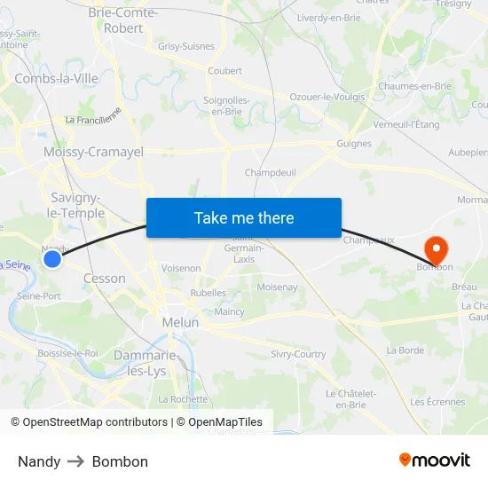 Nandy to Bombon map