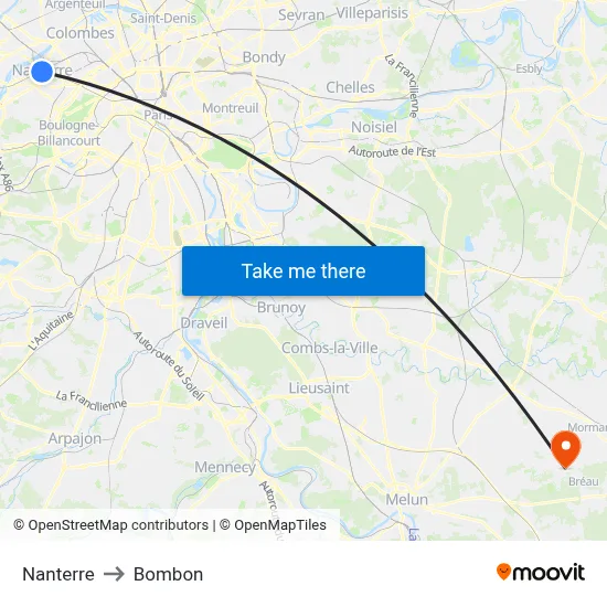 Nanterre to Bombon map