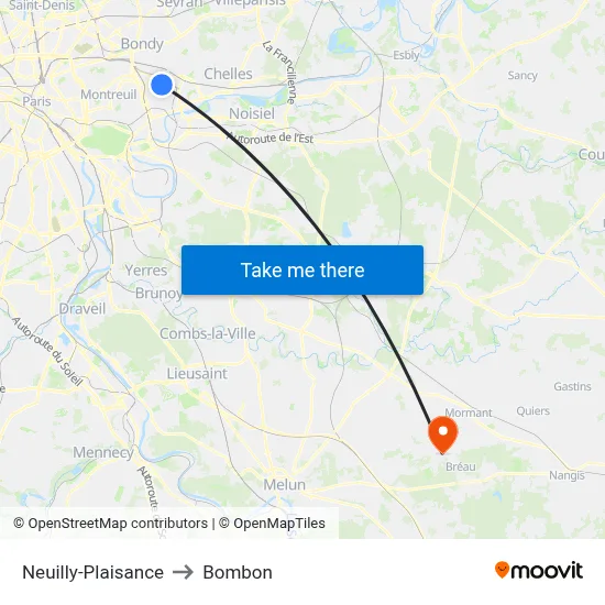 Neuilly-Plaisance to Bombon map