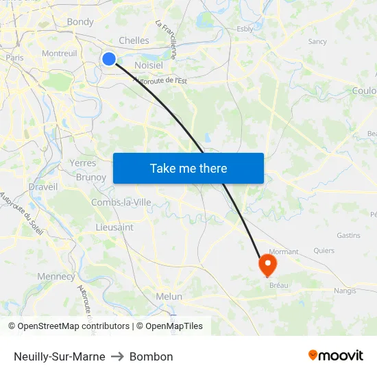 Neuilly-Sur-Marne to Bombon map