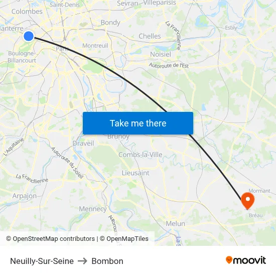 Neuilly-Sur-Seine to Bombon map