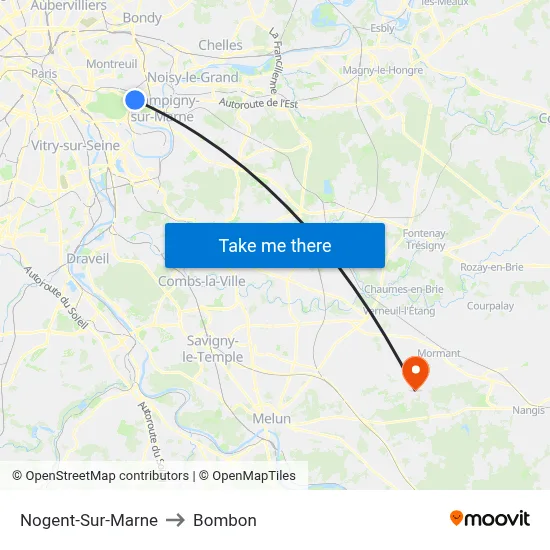 Nogent-Sur-Marne to Bombon map