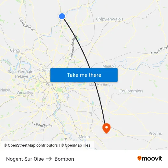 Nogent-Sur-Oise to Bombon map