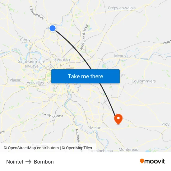 Nointel to Bombon map