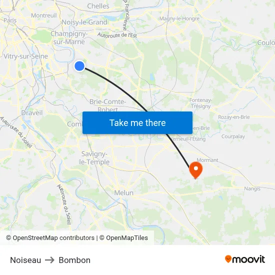 Noiseau to Bombon map