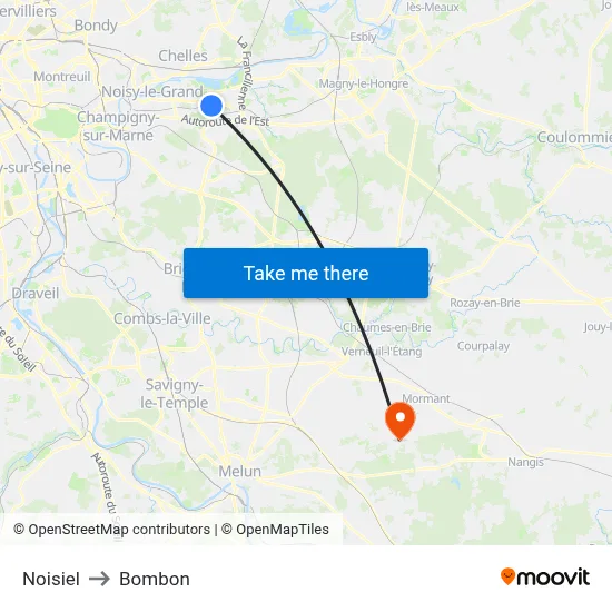 Noisiel to Bombon map