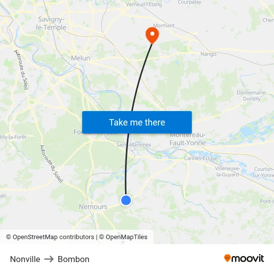 Nonville to Bombon map