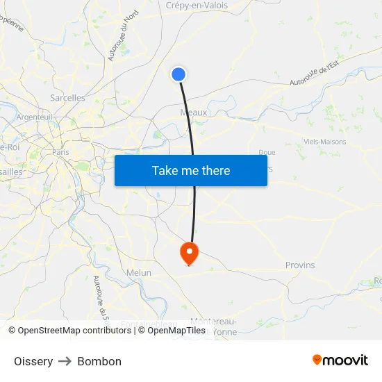 Oissery to Bombon map