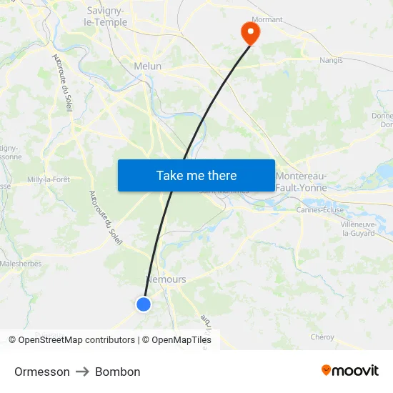 Ormesson to Bombon map