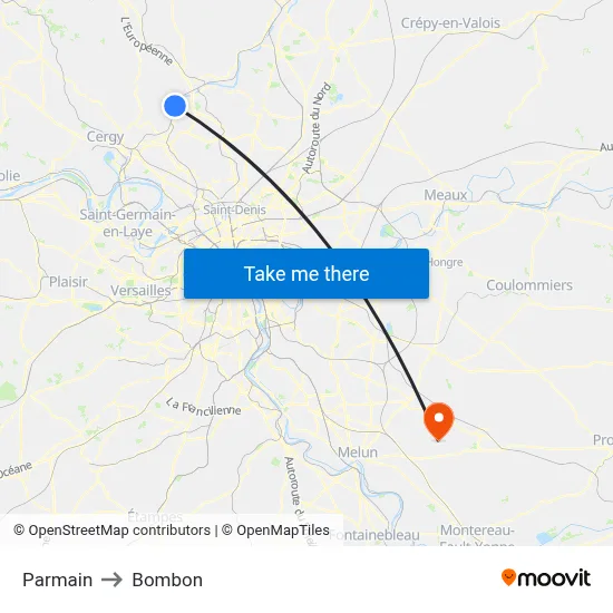Parmain to Bombon map