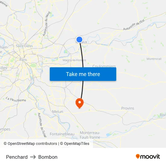 Penchard to Bombon map