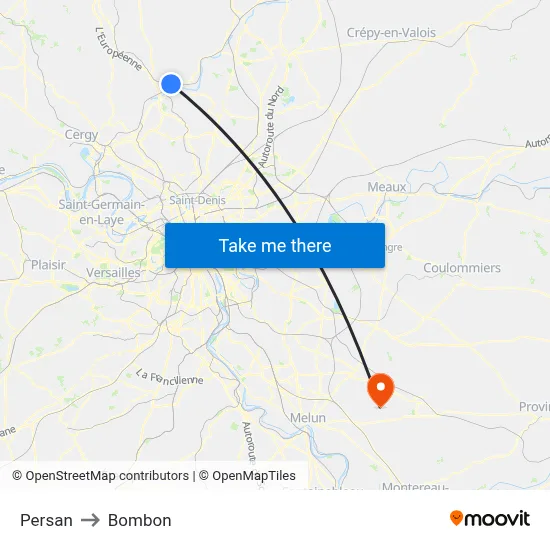 Persan to Bombon map