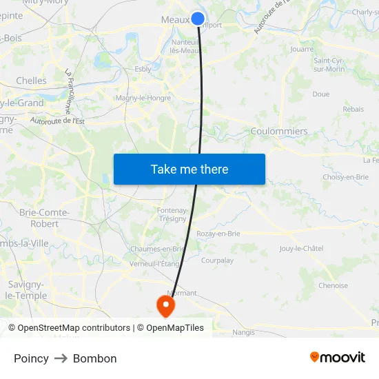Poincy to Bombon map
