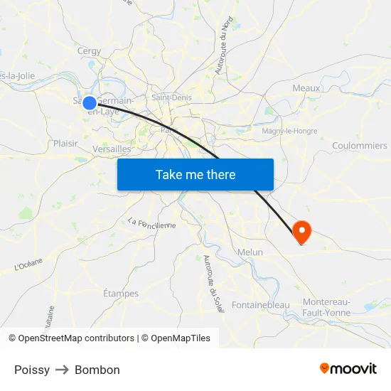 Poissy to Bombon map