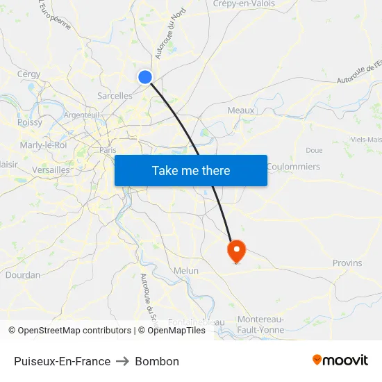 Puiseux-En-France to Bombon map