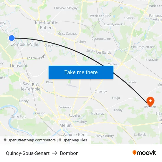 Quincy-Sous-Senart to Bombon map