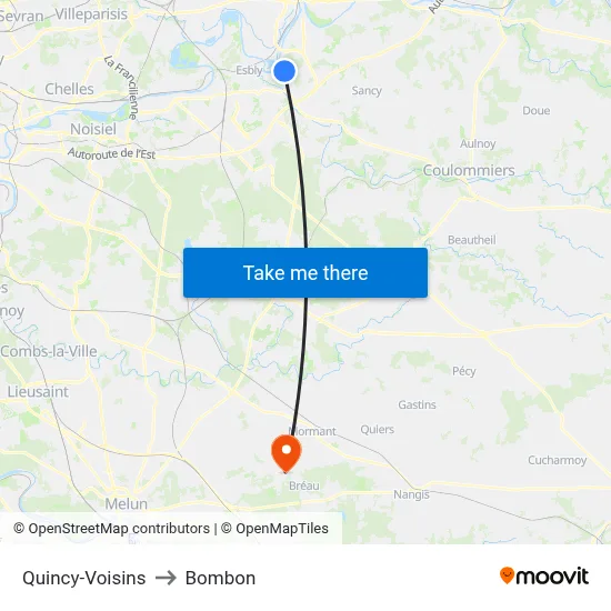 Quincy-Voisins to Bombon map