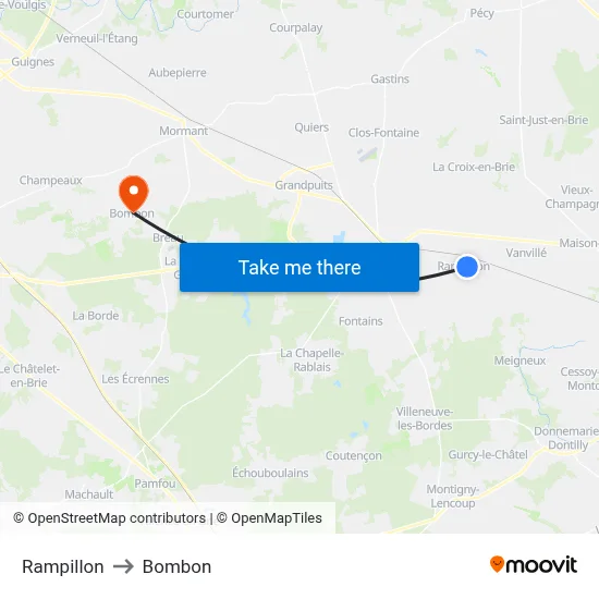 Rampillon to Bombon map