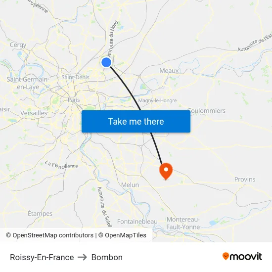 Roissy-En-France to Bombon map