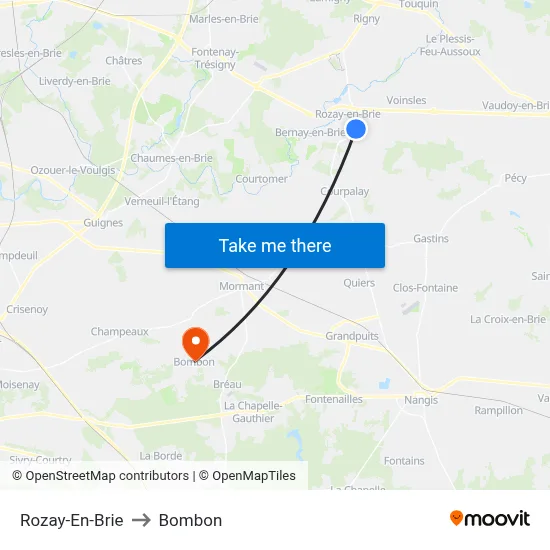 Rozay-En-Brie to Bombon map