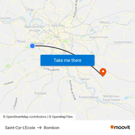 Saint-Cyr-L'Ecole to Bombon map