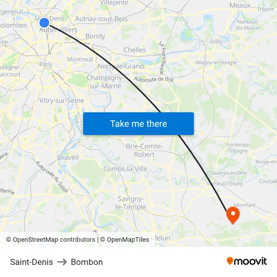 Saint-Denis to Bombon map