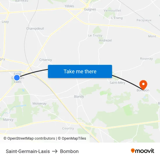 Saint-Germain-Laxis to Bombon map