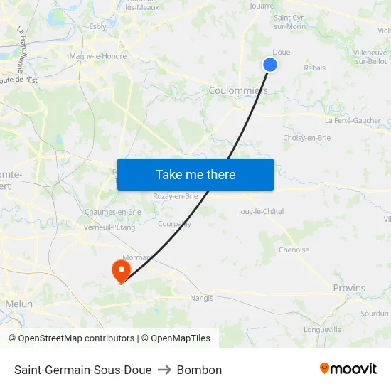 Saint-Germain-Sous-Doue to Bombon map