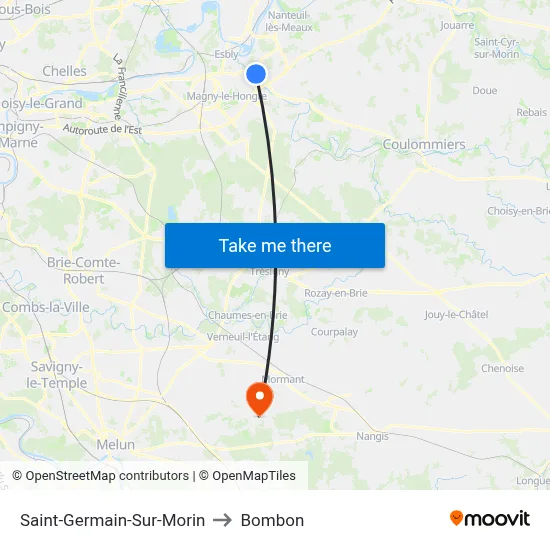 Saint-Germain-Sur-Morin to Bombon map
