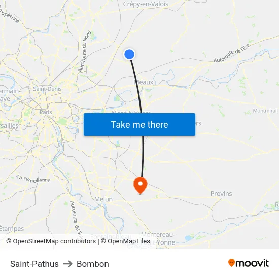 Saint-Pathus to Bombon map
