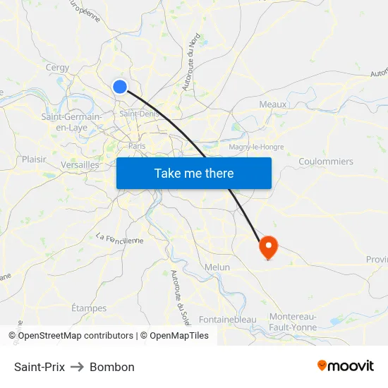 Saint-Prix to Bombon map