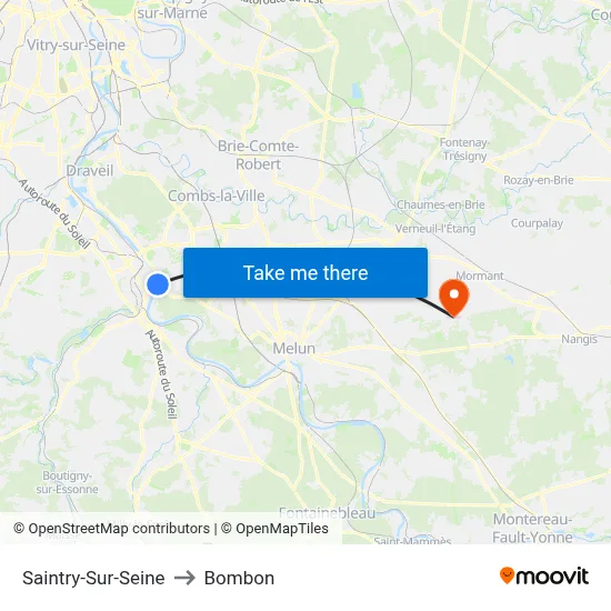 Saintry-Sur-Seine to Bombon map