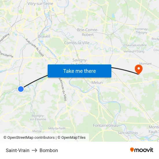 Saint-Vrain to Bombon map
