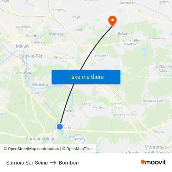 Samois-Sur-Seine to Bombon map