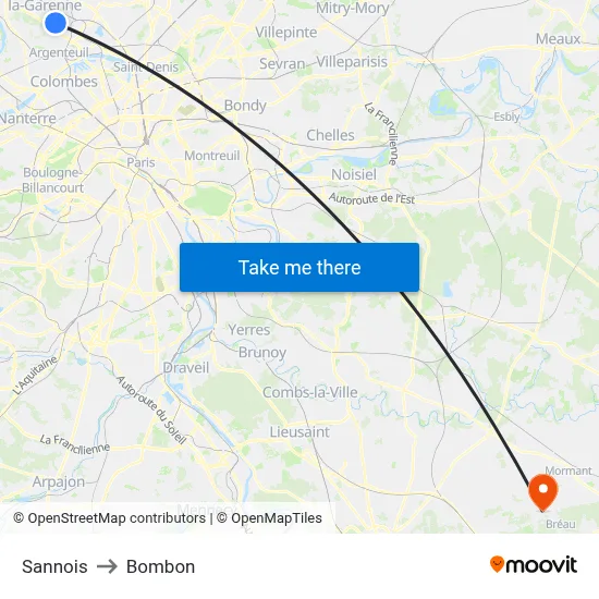 Sannois to Bombon map