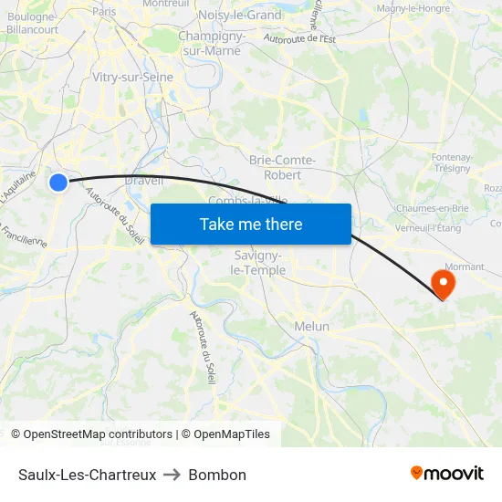 Saulx-Les-Chartreux to Bombon map