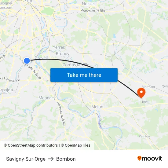 Savigny-Sur-Orge to Bombon map