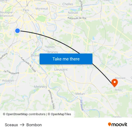 Sceaux to Bombon map