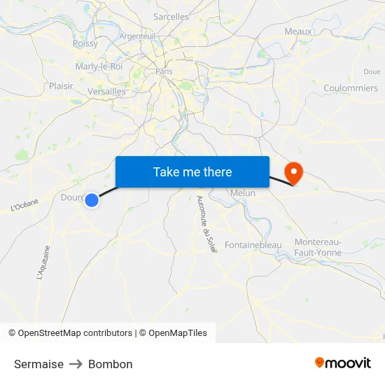 Sermaise to Bombon map