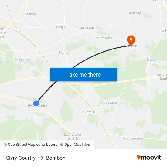 Sivry-Courtry to Bombon map