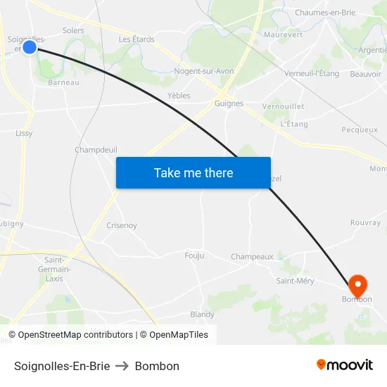 Soignolles-En-Brie to Bombon map