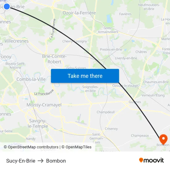 Sucy-En-Brie to Bombon map