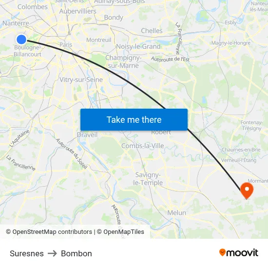 Suresnes to Bombon map