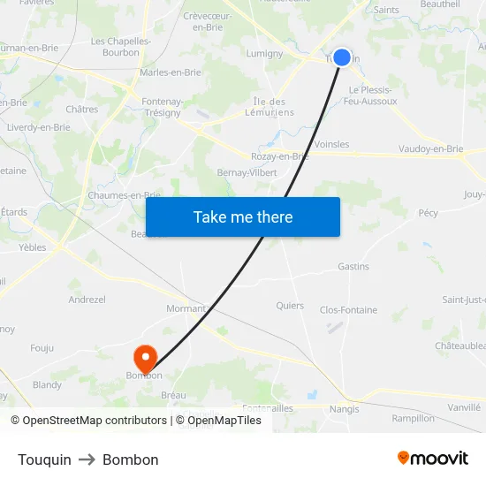 Touquin to Bombon map