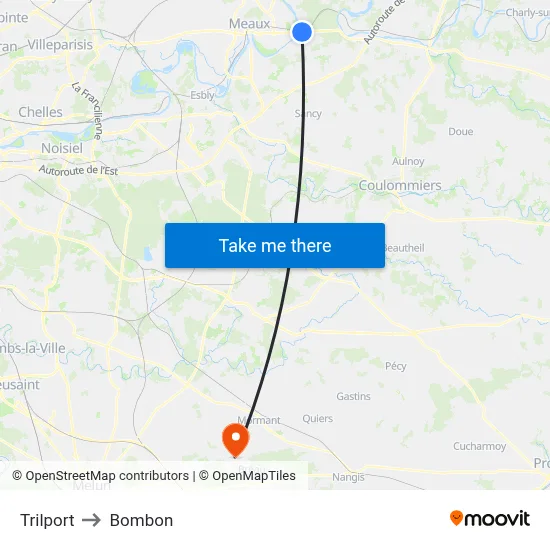 Trilport to Bombon map