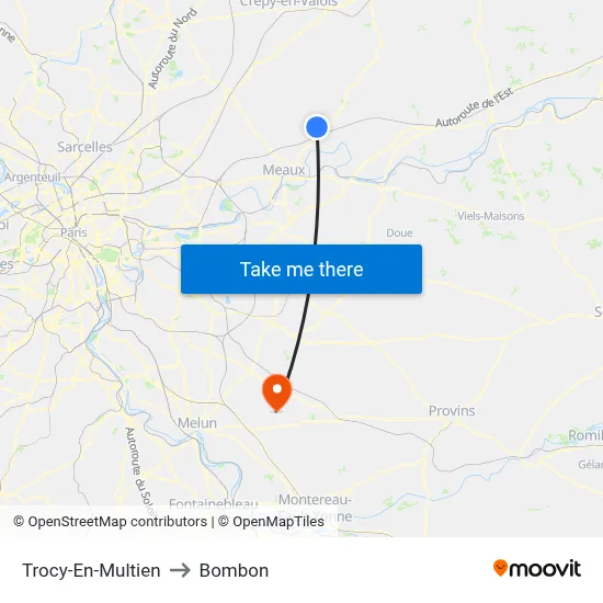 Trocy-En-Multien to Bombon map