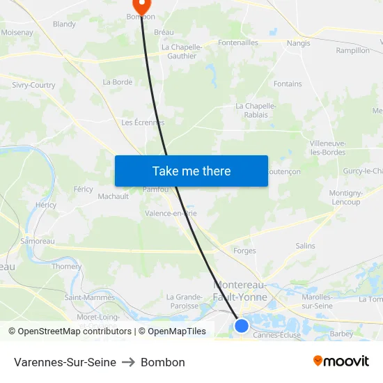 Varennes-Sur-Seine to Bombon map
