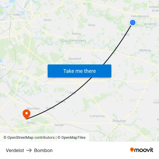 Verdelot to Bombon map